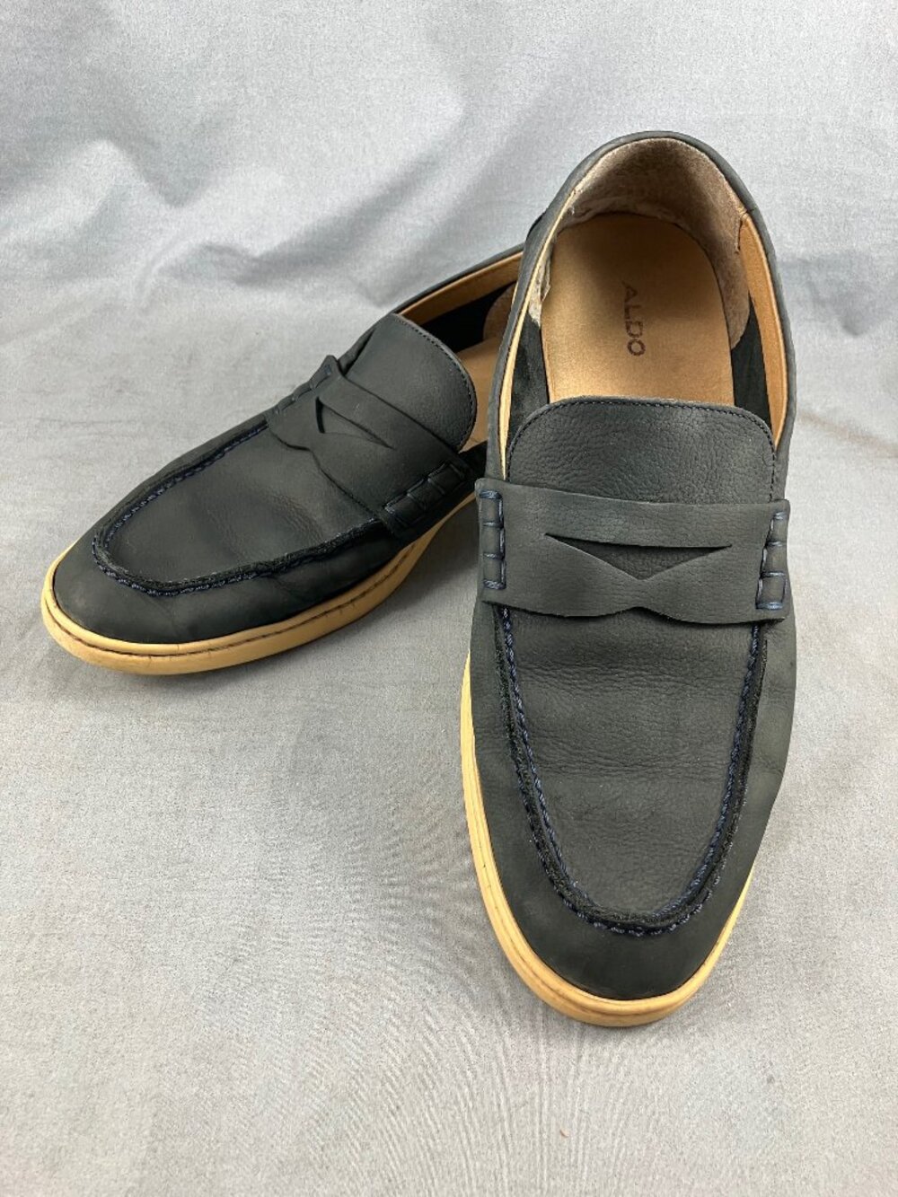 Aldo Slip-on Mens Loafers Nubuck Genuine Leather Sz 10.5 Navy Made in Portugal